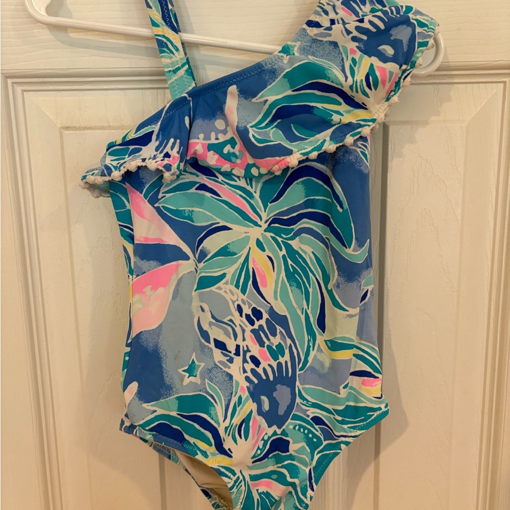 Lilly Pulitzer Girls’ One-Shoulder Blue Swimsuit